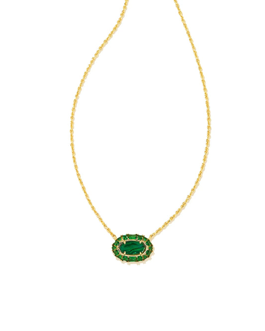 KENDRA SCOTT- Elisa Gold Crystal Frame Short Pendant Necklace in Kelly Green Illusion
