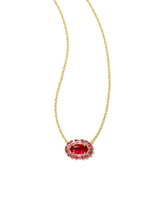 KENDRA SCOTT- Elisa Gold Crystal Frame Short Pendant Necklace in Raspberry Illusion