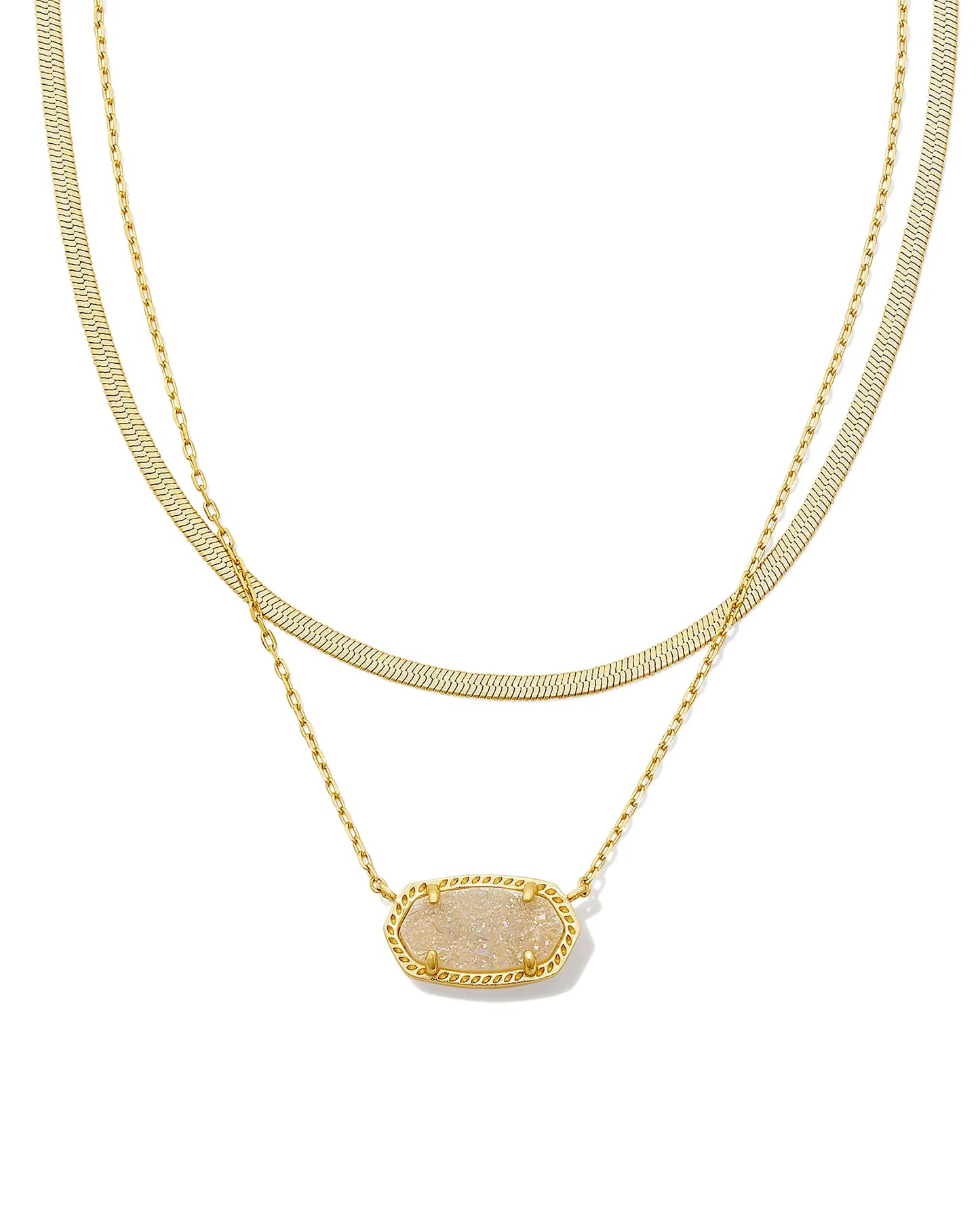 KENDRA SCOTT- Elisa Herringbone Gold Multi Strand Necklace in Gold Metal Iridescent Drusy