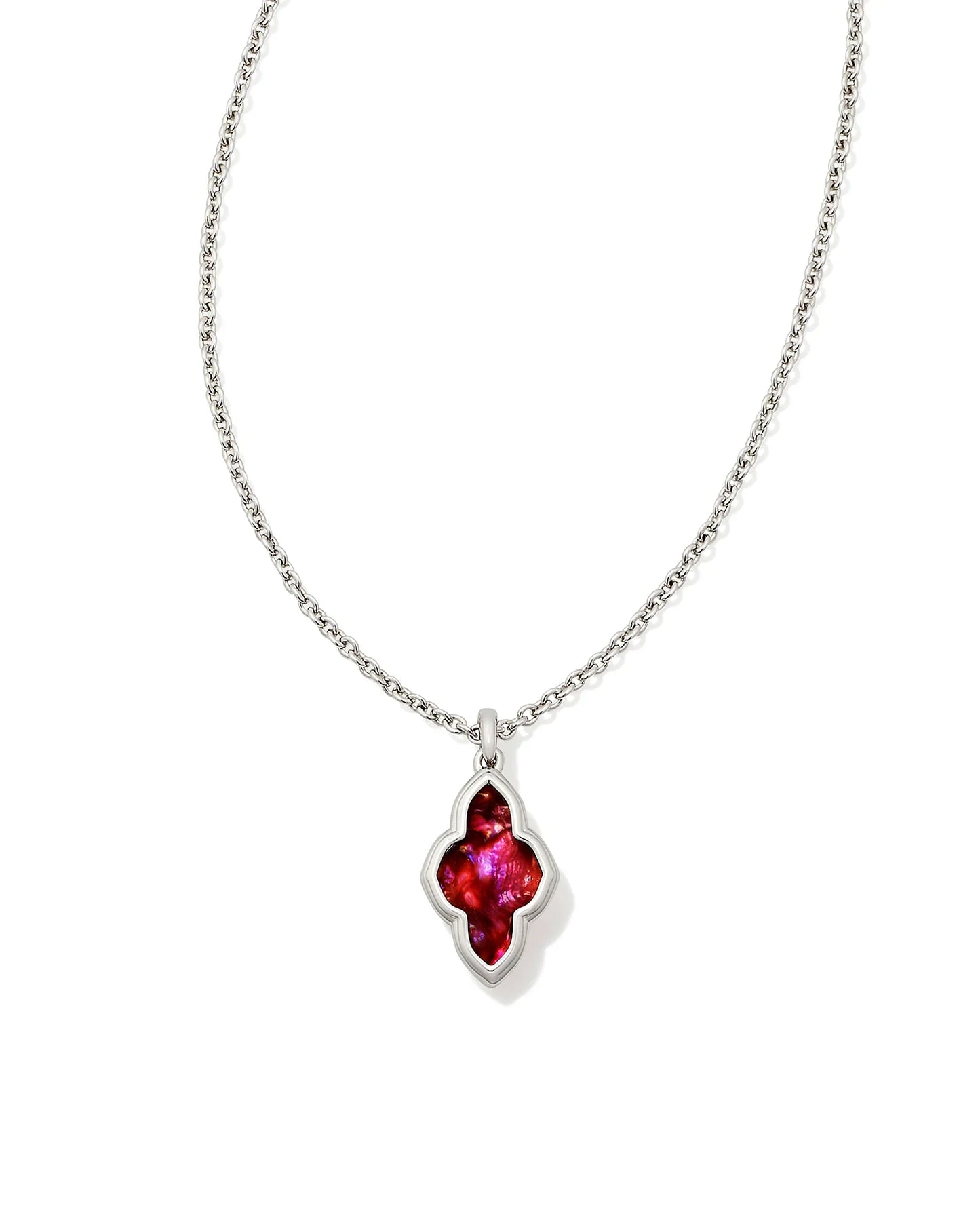 KENDRA SCOTT- Framed Abbie Short Pendant Rhodium Necklace in Light Burgundy Illusion