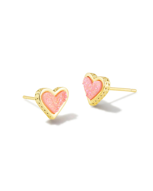 KENDRA SCOTT- Framed Ari Gold Stud Earrings in Light Pink Drusy