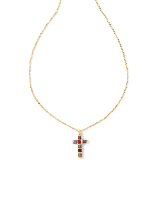 KENDRA SCOTT- Gracie Gold Cross Short Pendant Necklace in Multi Mix