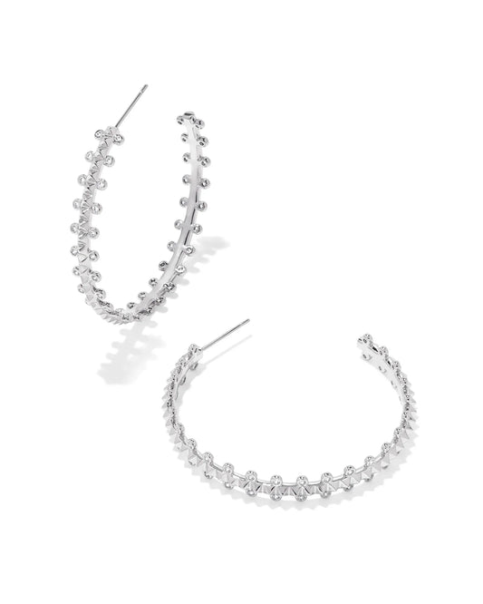 KENDRA SCOTT- Jada Rhodium Hoop Earrings in White Crystal
