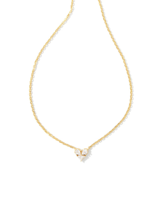 KENDRA SCOTT- Katy Gold Heart Short Pendant Necklace in White Crystal