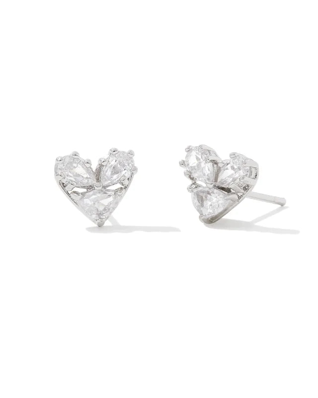KENDRA SCOTT- Katy Silver Heart Stud Earrings in White Crystal