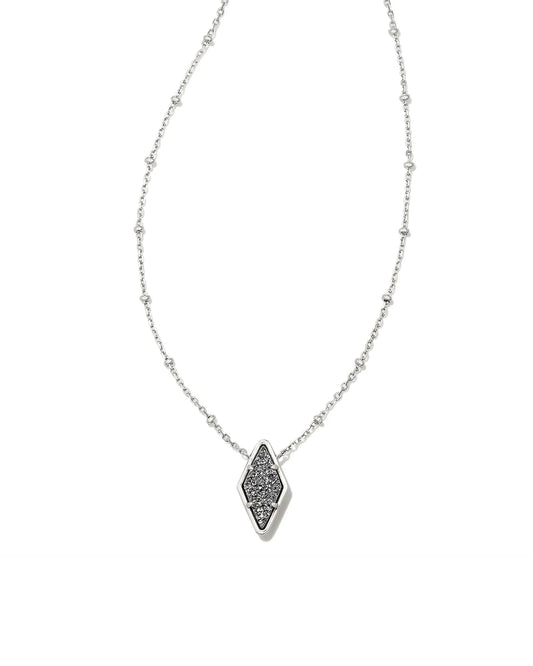 KENDRA SCOTT- Kinsley Silver Short Pendant Necklace in Platinum Drusy