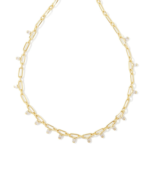 KENDRA SCOTT- Lindy Gold Crystal Chain Necklace in White Crystal