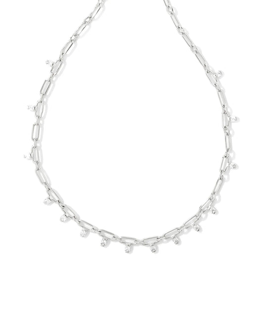 KENDRA SCOTT- Lindy Crystal Chain Necklace in Rhodium White Cz