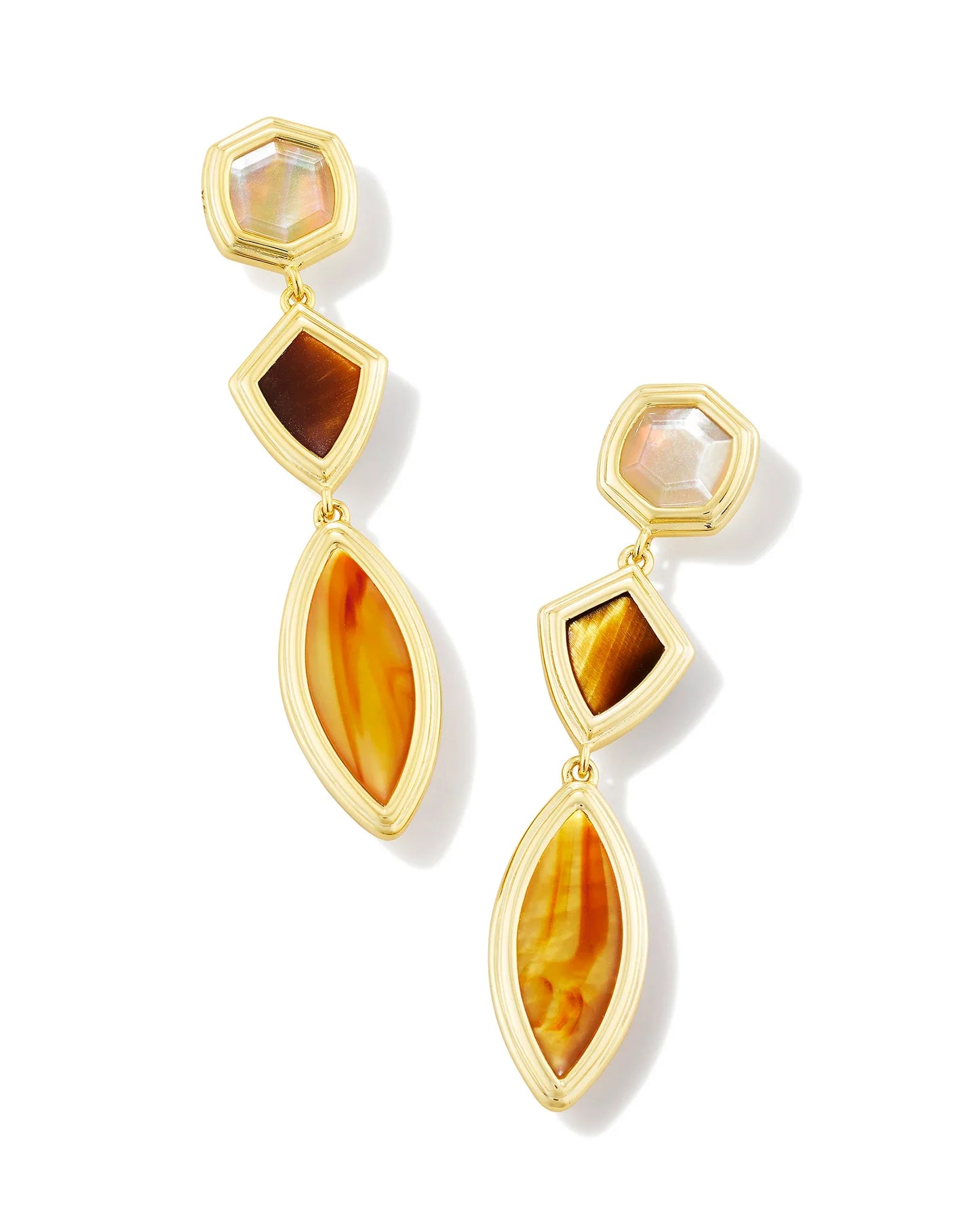 KENDRA SCOTT- Monica Gold Linear Earrings in Brown Mix