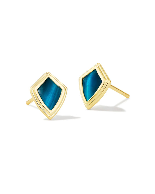 KENDRA SCOTT- Monica Gold Stud Earrings in Teal Tigers Eye