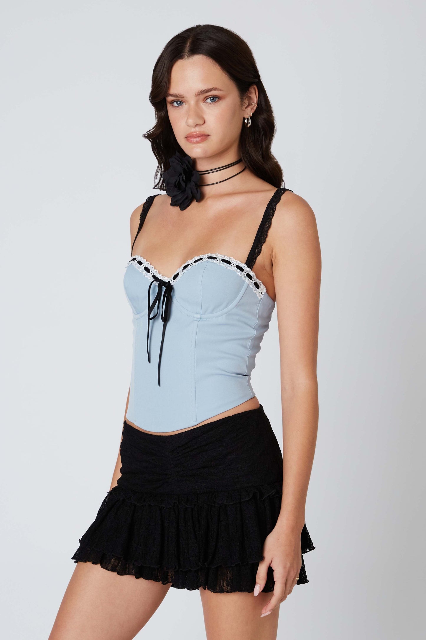Lace Trimmed Ribbon Corset Top