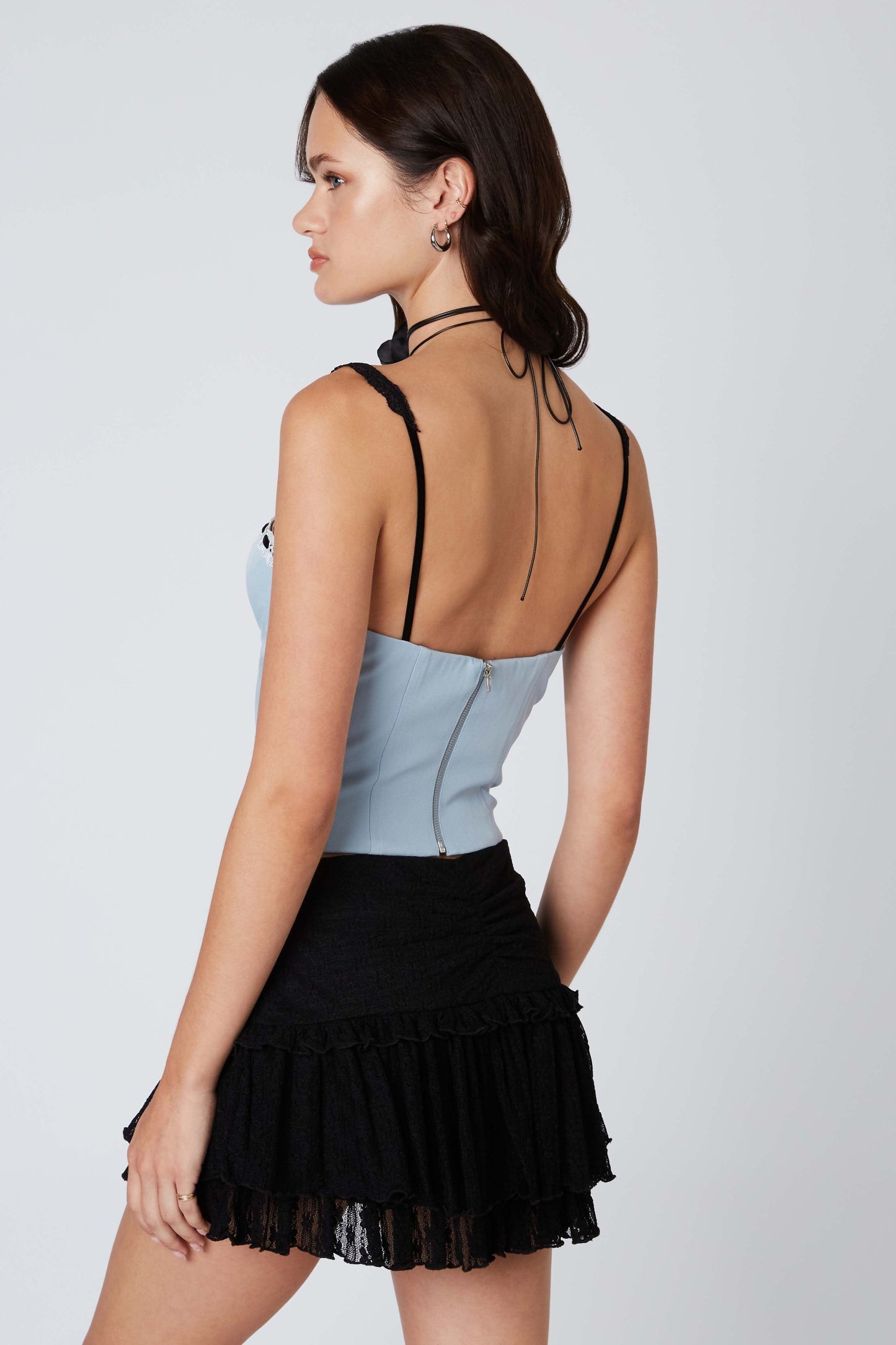 Lace Trimmed Ribbon Corset Top