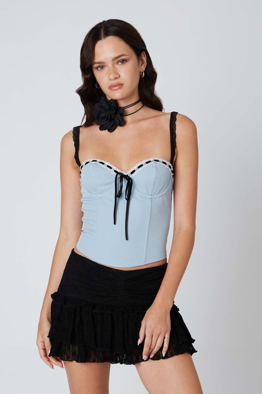 Lace Trimmed Ribbon Corset Top