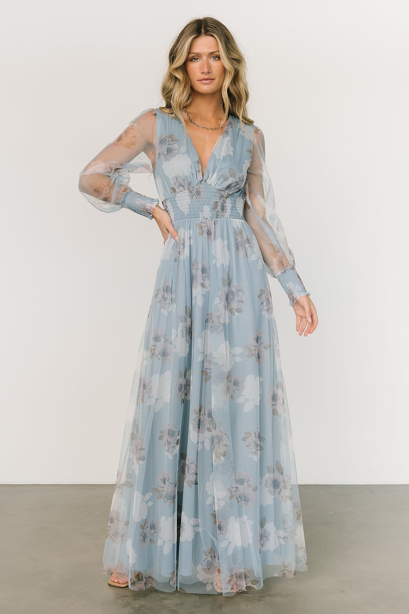 Layla Tulle Maxi Dress | Light Blue Floral - Baltic Born