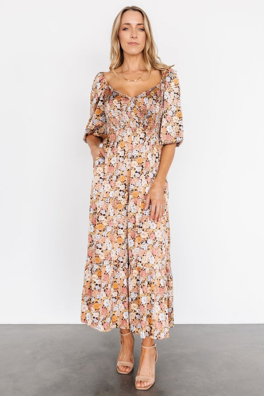 Lina Satin Dress | Black Multi Floral - Baltic Born