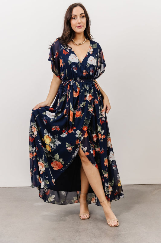 Madeline Maxi Dress | Navy + Coral Floral - Baltic Born