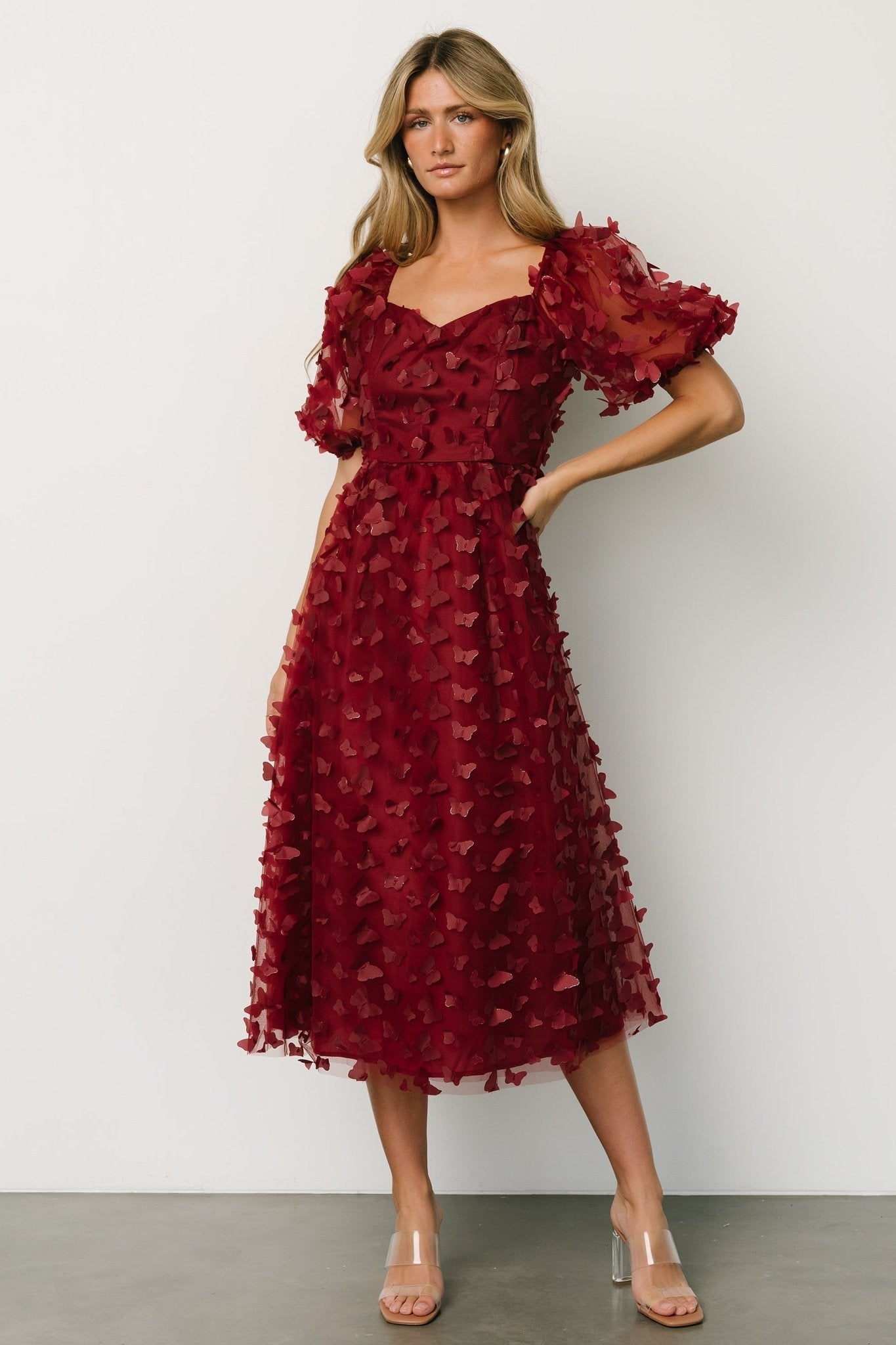 Makenna Butterfly Applique Dress | Wine - Baltic Born