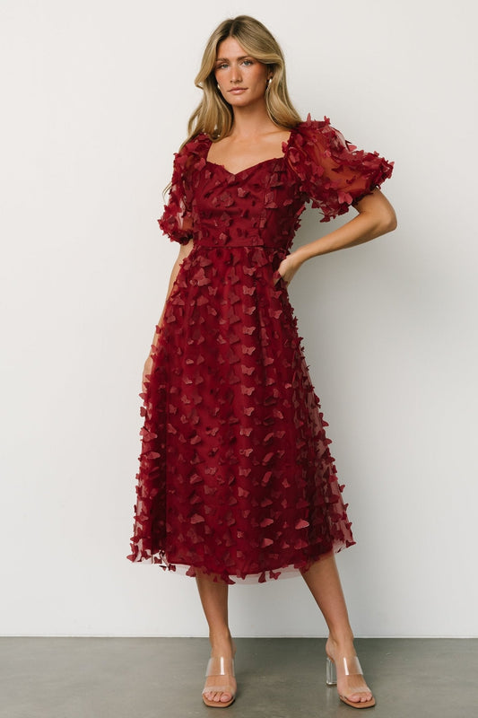 Makenna Butterfly Applique Dress | Wine - Baltic Born