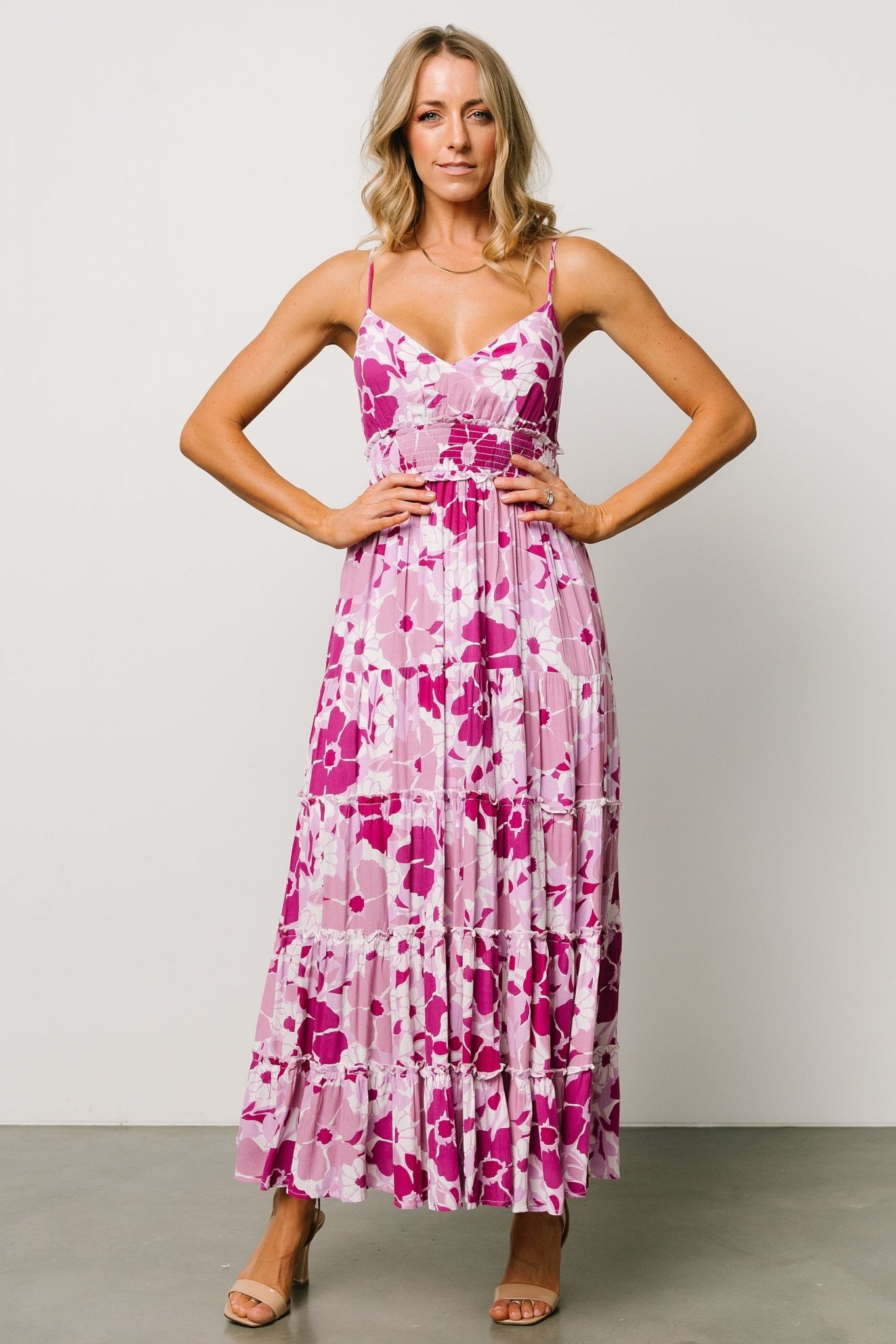 Malia Cross Back Maxi Dress | Fuchsia Multi - Baltic Born