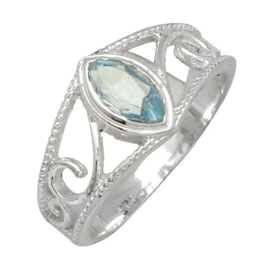 Marquise Blue Topaz Swirl Band Ring