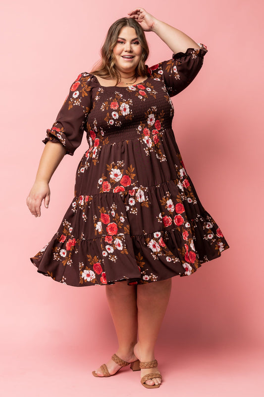 Marta Smocked Midi Dress | Mahogany Floral - Baltic Born