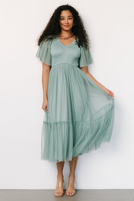 Martha Smocked Tulle Dress | Eucalyptus - Baltic Born