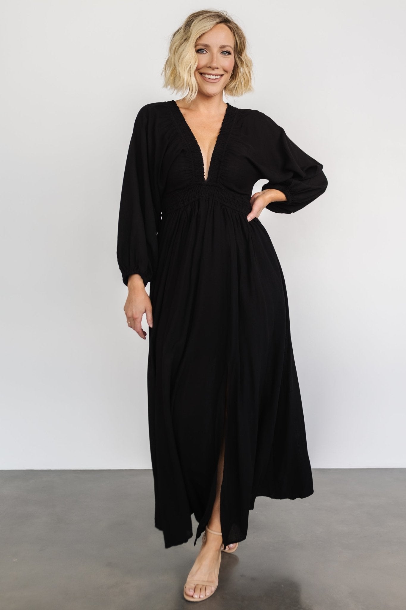 McKenzie Deep V Maxi Dress | Black - Baltic Born