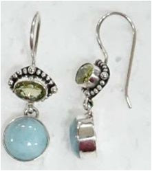 Earrings Double Drop Dot Edge Peridot Larimar