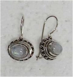 Earrings Hook Oval Side Tribal Rainbow Moonstone