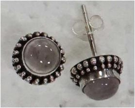 Earrings Studs Dot Edge Round Rose Quartz