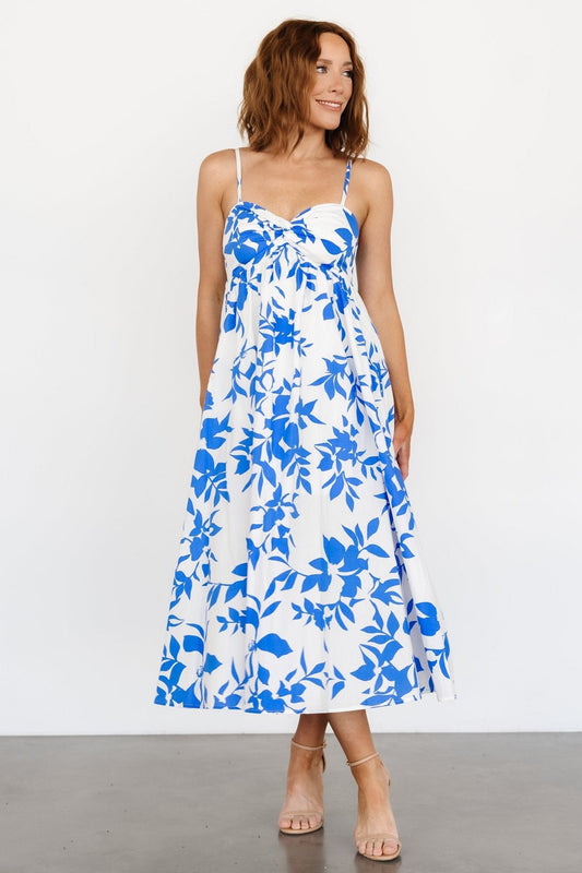 Megara Midi Dress | Off White + Blue - Baltic Born