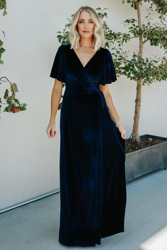 Meghan Velvet Wrap Maxi | Navy - Baltic Born