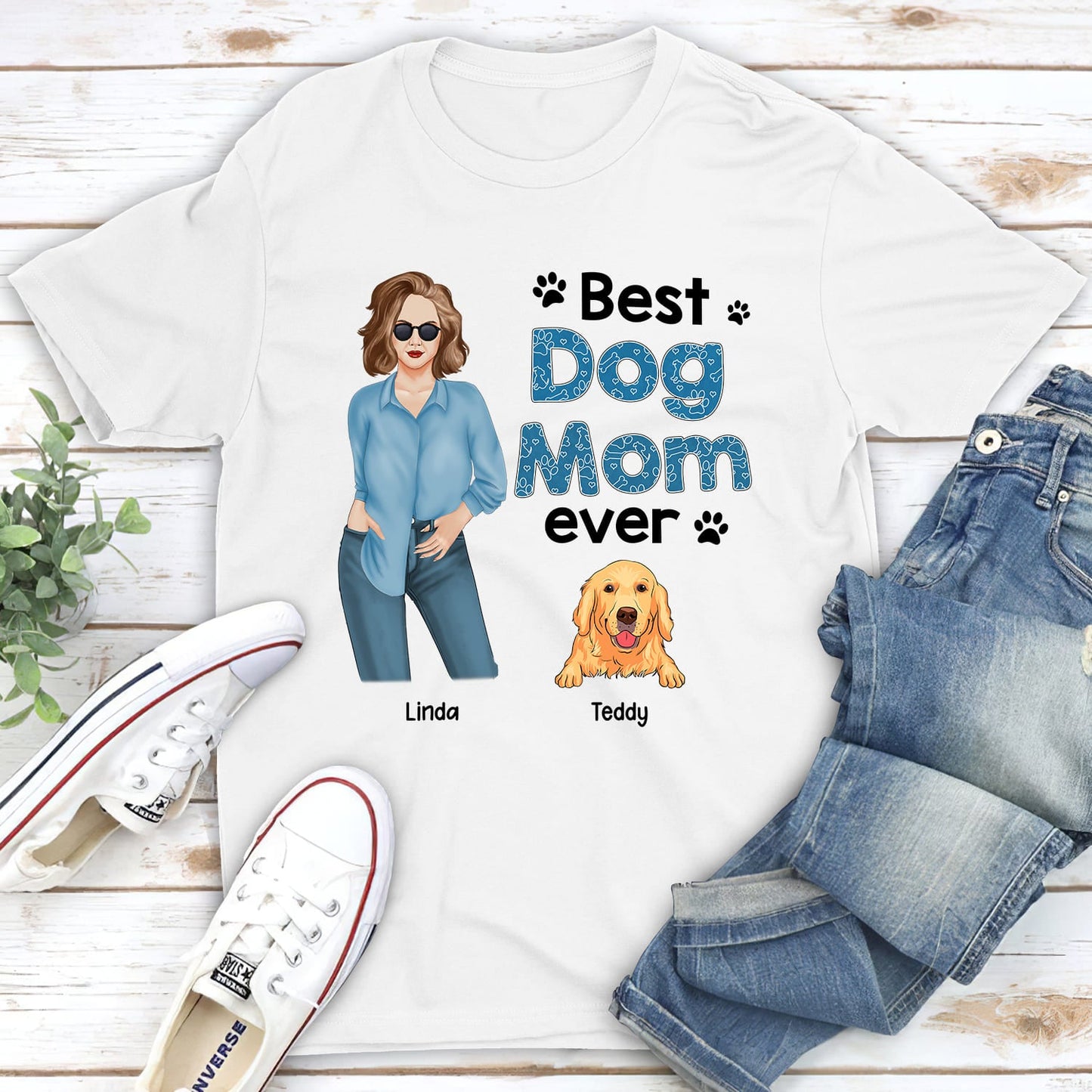 Best Dog Mom Blue - Personalized Custom Unisex T-shirt