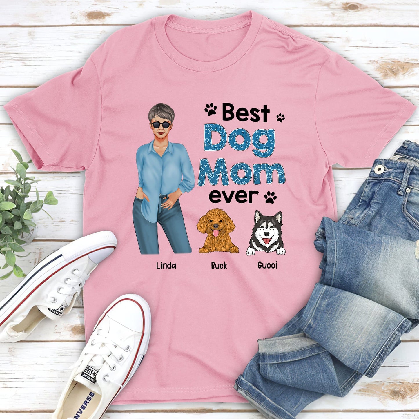 Best Dog Mom Blue - Personalized Custom Unisex T-shirt