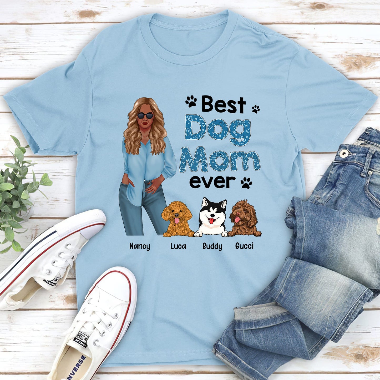 Best Dog Mom Blue - Personalized Custom Unisex T-shirt