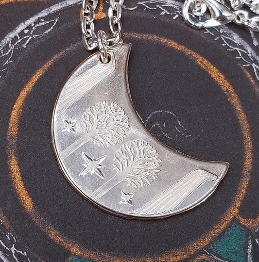 Elven Silver Moon of Rivendell Lord of the Rings Pendant Necklace