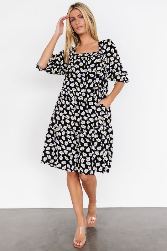Moxie Short Dress | Black Daisy Print - Baltic Born