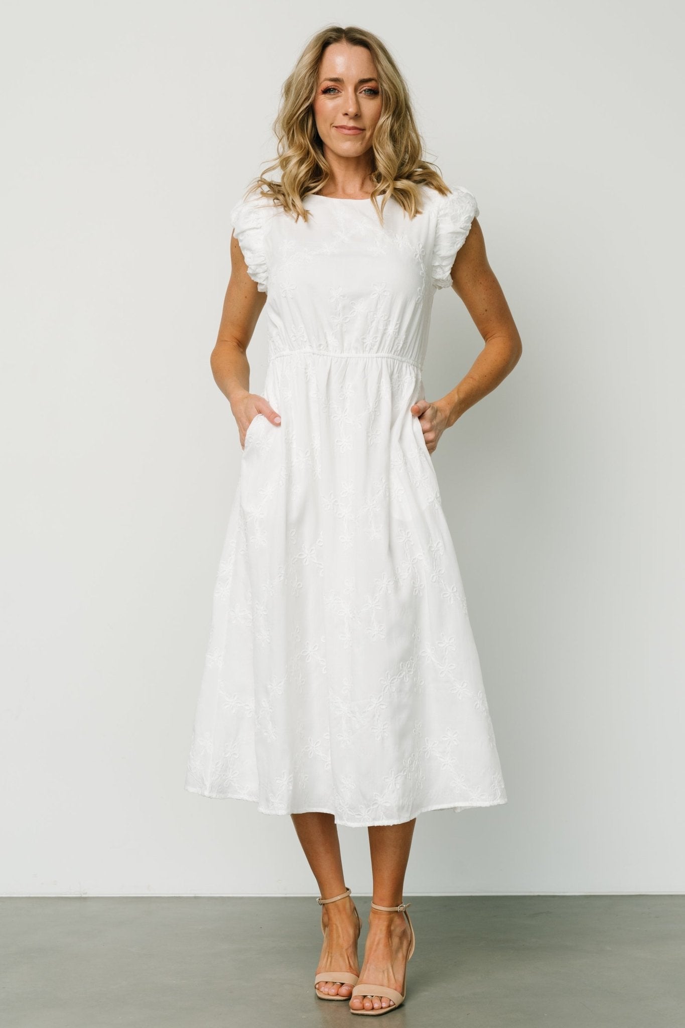 Odetta Embossed Midi Dress | Off White - Baltic Born