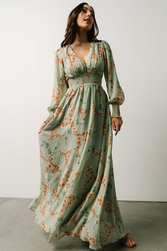 Olivia Maxi Dress | Sage + Peach Floral - Baltic Born