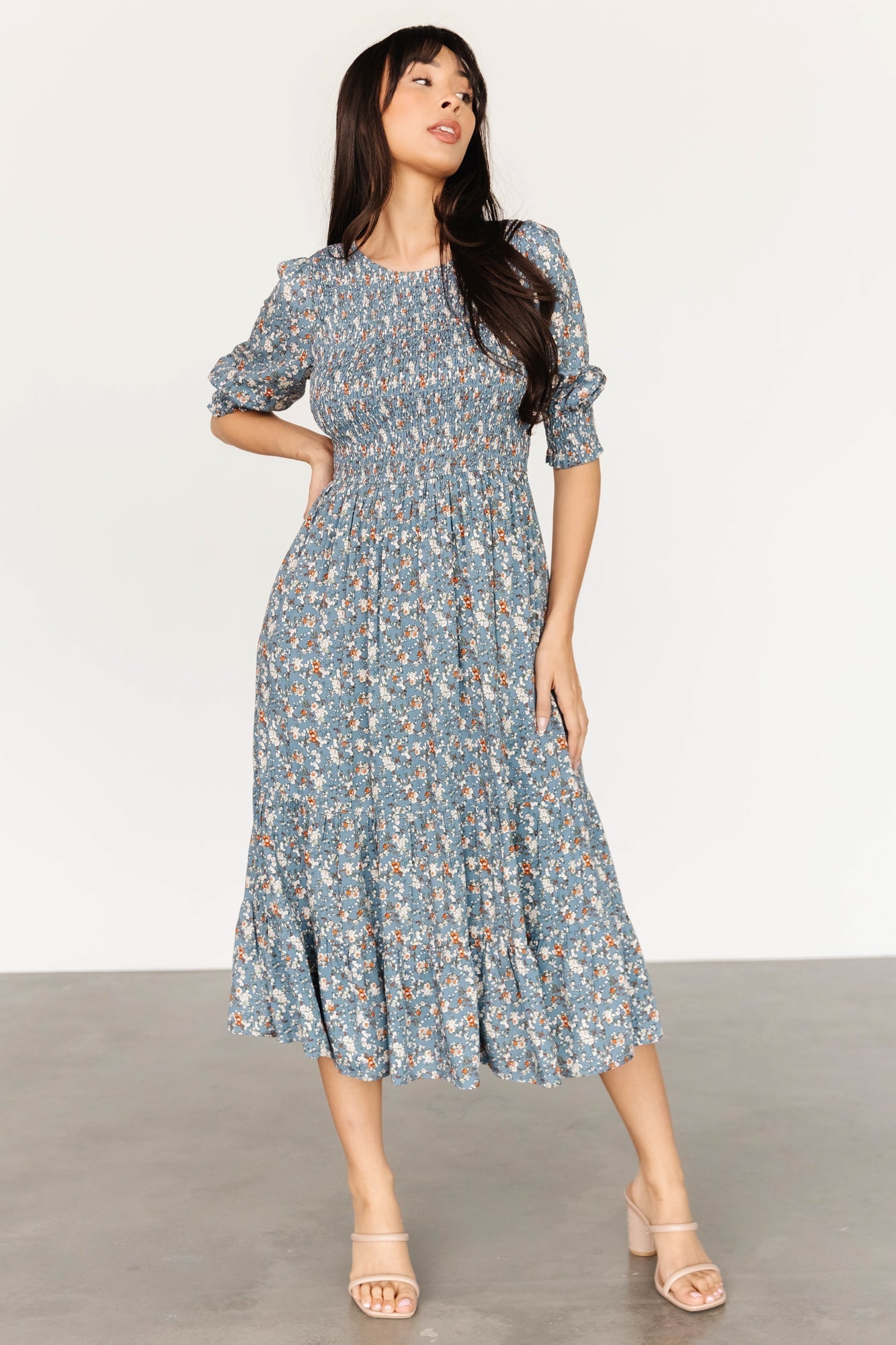 Pele Tiered Midi Dress | Vintage Blue Floral - Baltic Born