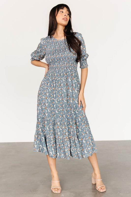 Pele Tiered Midi Dress | Vintage Blue Floral - Baltic Born