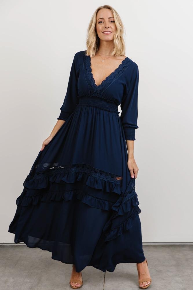 Pippa Ruffle Maxi Dress | Navy - Baltic Born