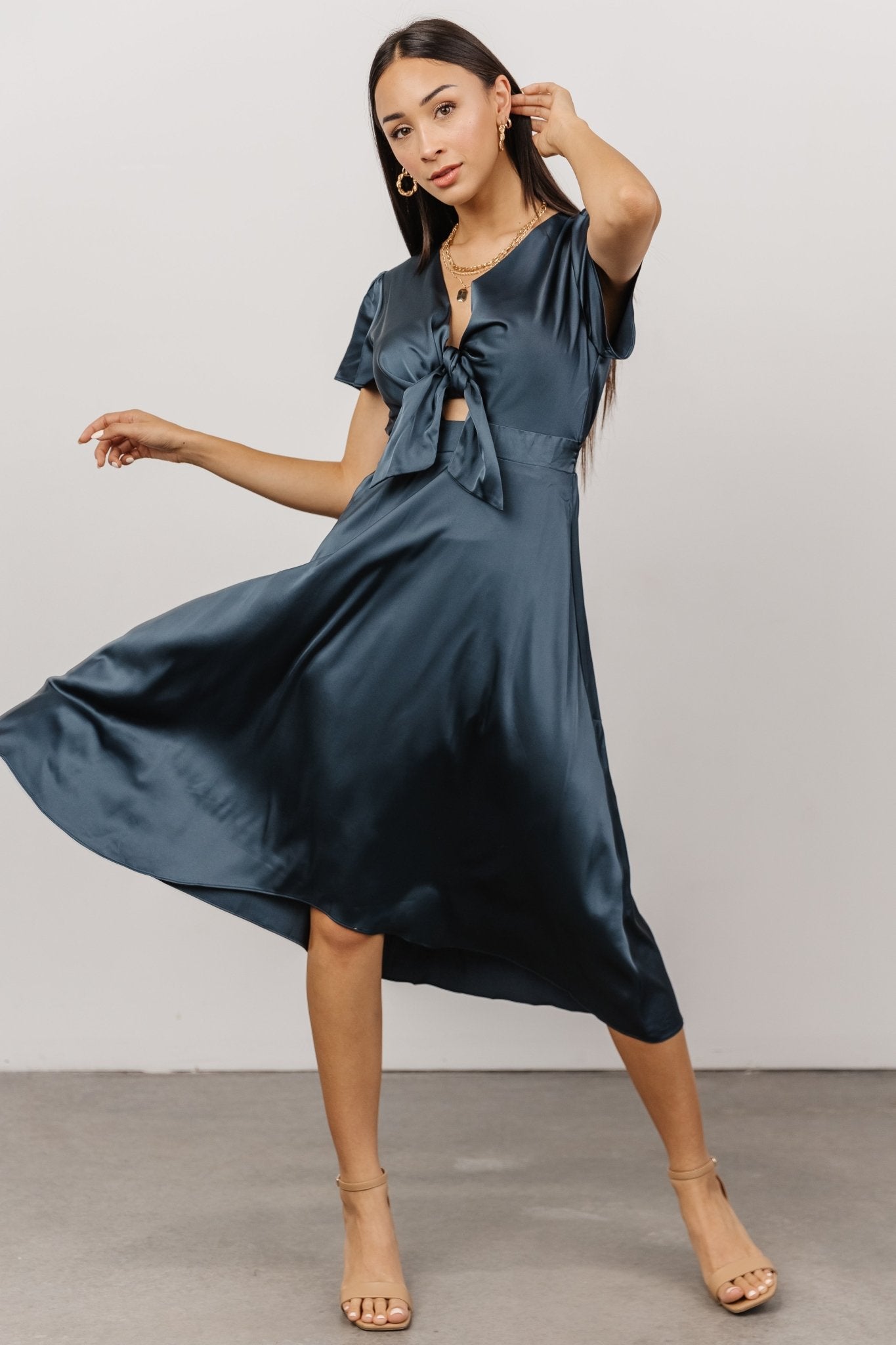 Poppy Satin Midi Dress | Midnight Blue - Baltic Born