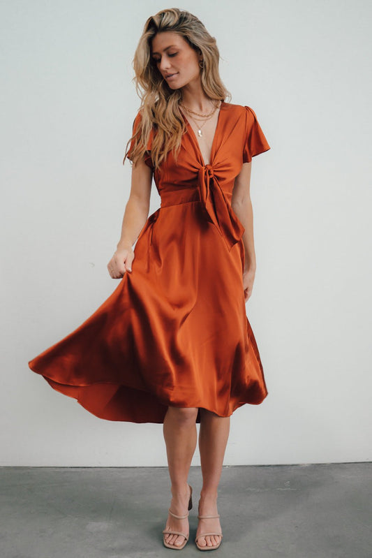 Poppy Satin Midi Dress | Rust - Baltic Born