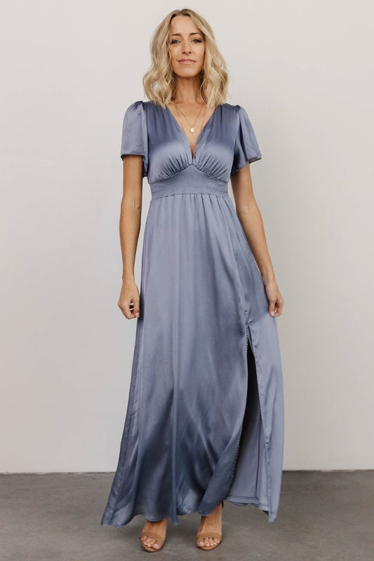Prague Satin Maxi Dress | Blue - Baltic Born