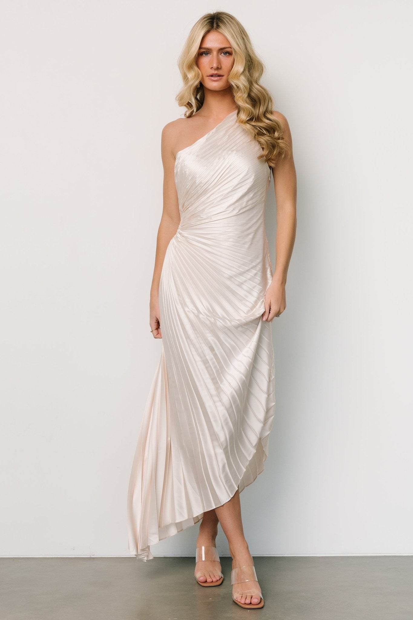 Presley One Shoulder Pleated Dress | Pearl - Baltic Born