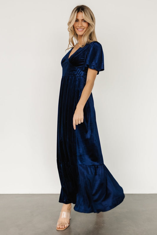 Reina Velvet Maxi Dress | Midnight Blue - Baltic Born