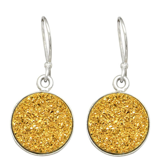Round Golden Titanium Druzy Earrings