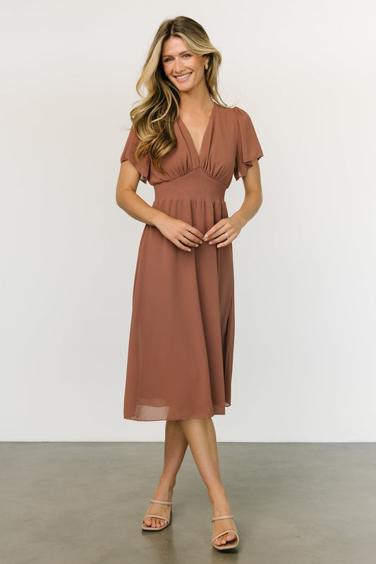 Sarah Smocked Midi Dress | Rosy Brown - Baltic Born
