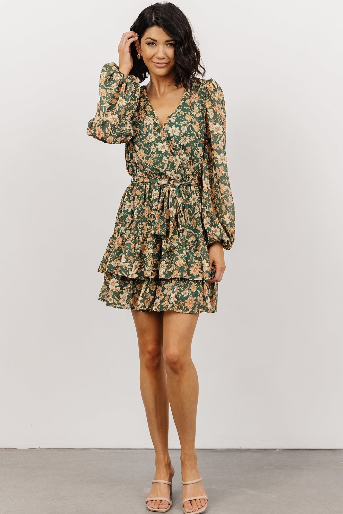 Shirley Ruffle Mini Dress | Green Floral - Baltic Born
